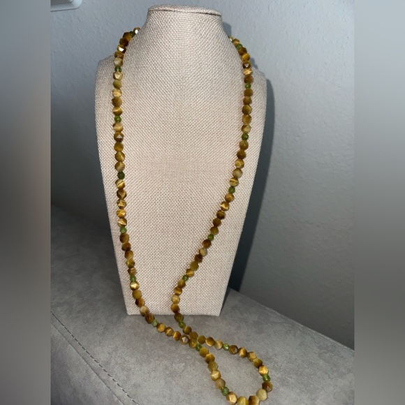 Tiger eye with peridot accents long single strand necklace by Jay King - Picture 5 of 14